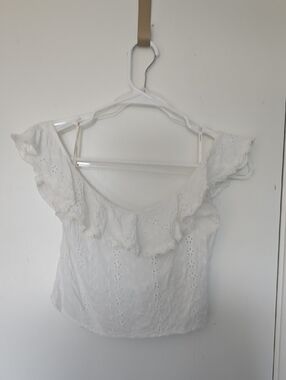 Forever 21 White Eyelet Ruffle Crop Camisole